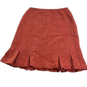 Talbot's Burnt Orange Black White Confetti Wool Mini Pleated Skirt Size 8